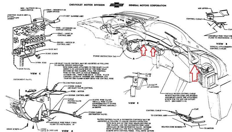1955 Chevy Deluxe Heater Control Cables Set Of 3 - Image 2 55 bel air wiring diagram 