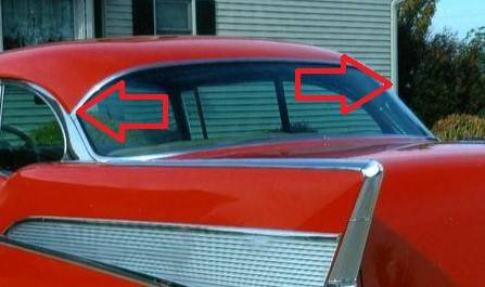 pair 1955-57 Chevy 2 Door Hardtop Rear Window Corner Moldings