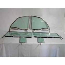 1955-57 Chevy Convertible 6-Piece Side Glass Chrome Frames Installed With Tinted Glass