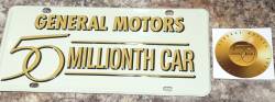 General Motors 50,000,000th Golden 1955 Chevy Motorama Collectible Metal License Plate & Decal Package