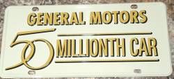 General Motors 50,000,000th Golden 1955 Chevy Motorama Collectible Metal License Plate - Image 1