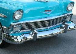 1956 Chevy Standard Chrome Front Bumper Guards Pair - Image 2